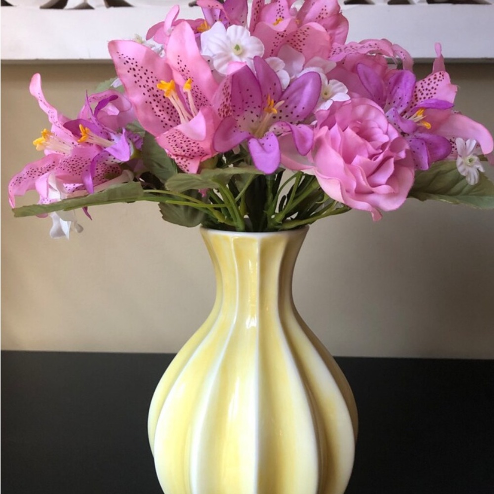 Yellow and White Ceramic Vase